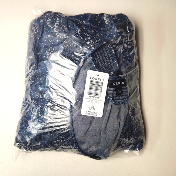 ❤️NWT VINTAGE TORRID FLORAL MINI DRESS - PUFF SLEEVE CHAMBRAY, POCKETS - SIZE 3X - Picture 5 of 9